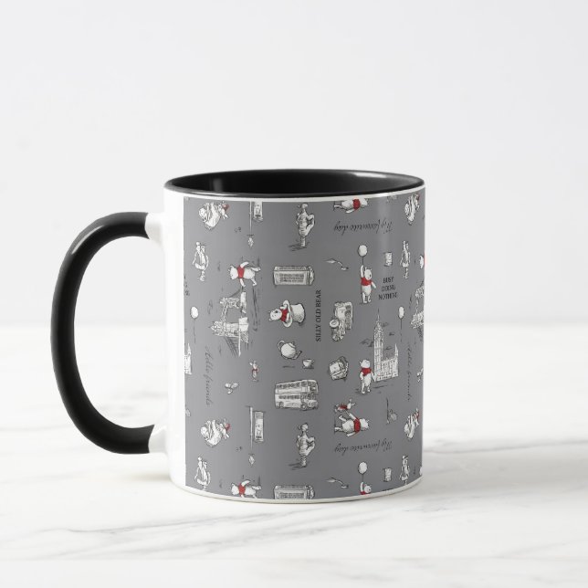 Winnie the Pooh | Hello Friends Gray Pattern Mug (Left)