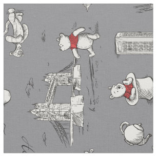 Winnie the Pooh   Hello Friends Grey Pattern Fabric