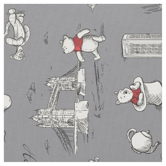 Winnie the Pooh | Hello Friends Grey Pattern Fabric (Close Up)