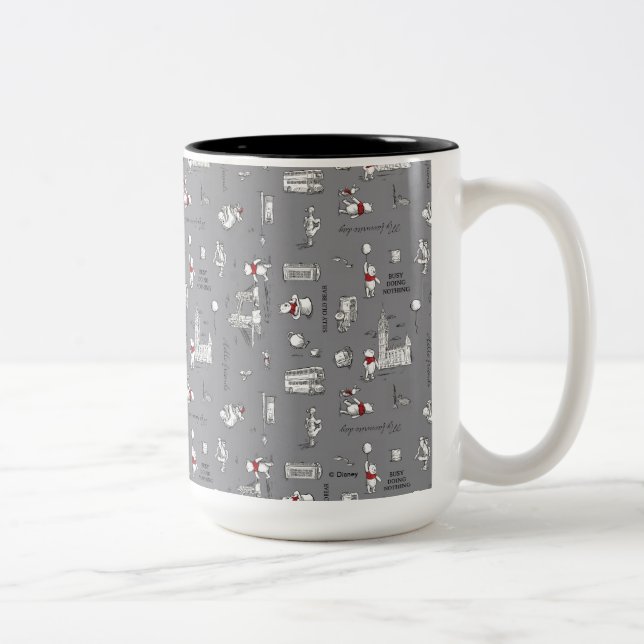 Winnie the Pooh | Hello Friends Grey Pattern Two-Tone Coffee Mug (Right)