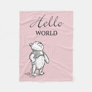 Winnie the Pooh   Hello World Quote Fleece Blanket