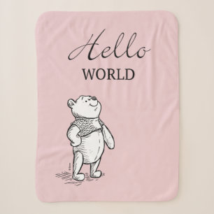 Winnie the Pooh   Hello World Quote Sherpa Blanket