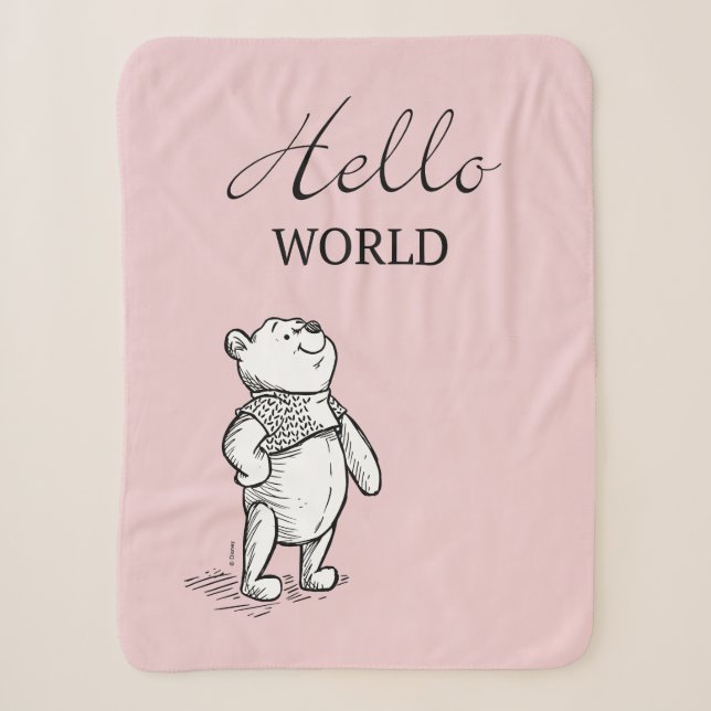 Winnie the Pooh | Hello World Quote Sherpa Blanket (Front)