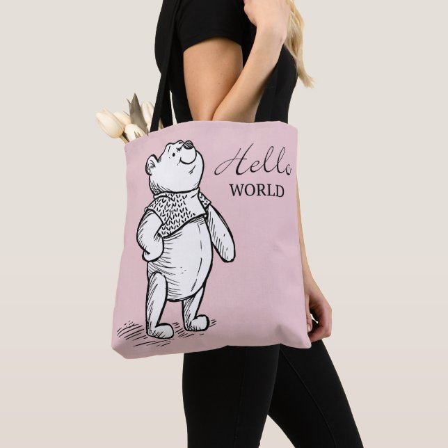 Winnie the Pooh | Hello World Quote Tote Bag (Close Up)