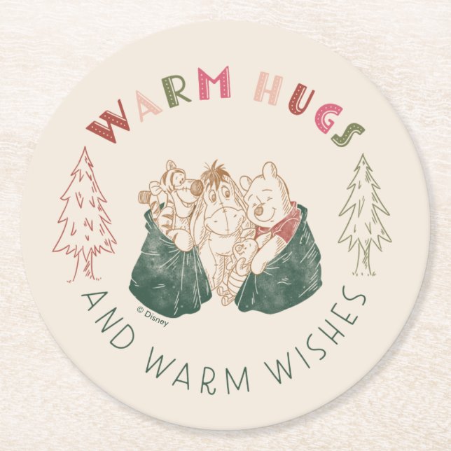 Winnie the Pooh | Holiday Wishes Round Paper Coaster (Front)
