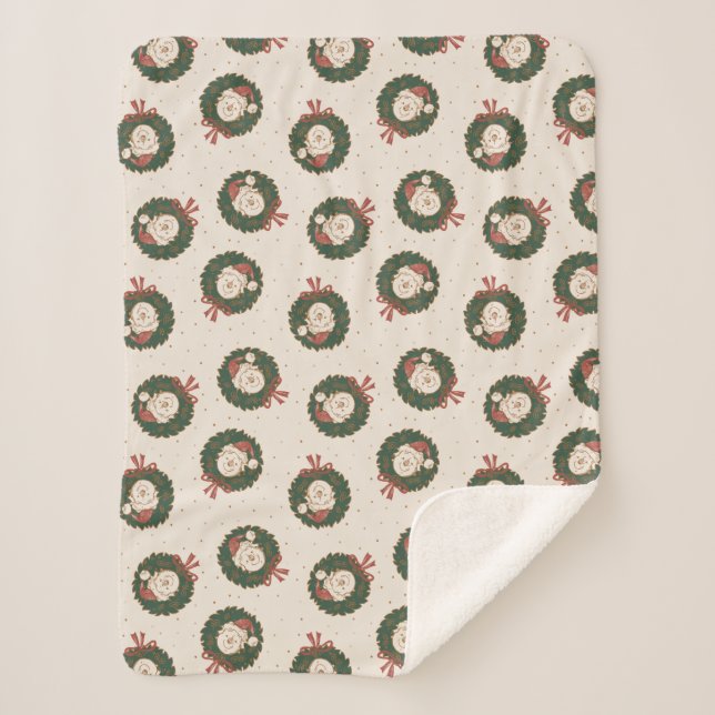 Winnie the Pooh Holiday Wreath Pattern Sherpa Blanket (Front)