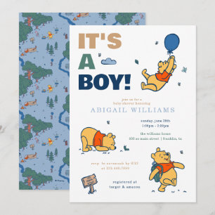 Winnie the Pooh   It's a Boy Baby Shower Invitation