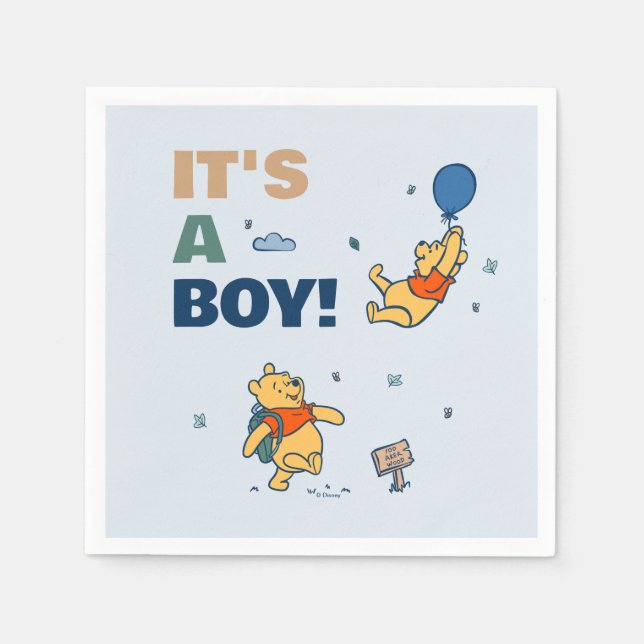 Winnie the Pooh It's a Boy Baby Shower Napkin (Front)