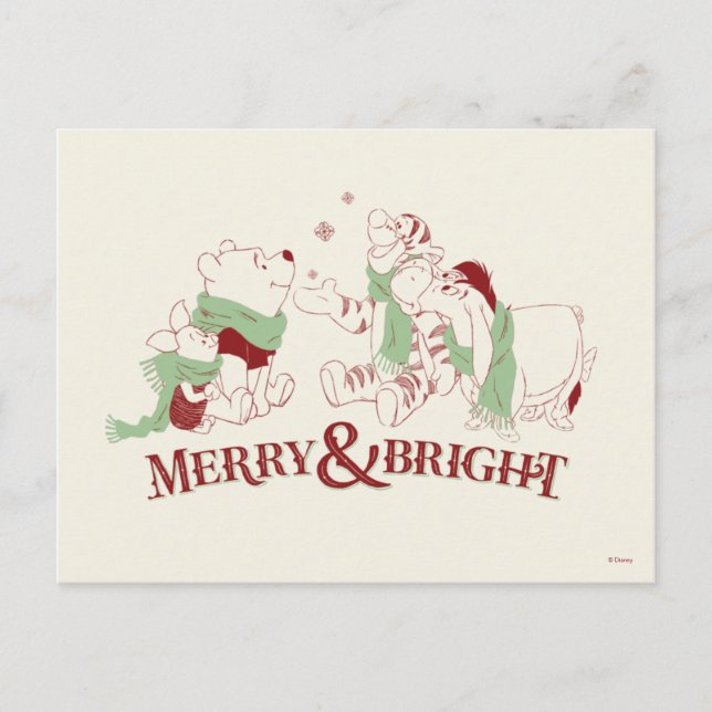 Winnie the Pooh | Merry & Bright Postcard (Front)