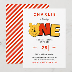 Winnie the Pooh - One   First Birthday  Invitation