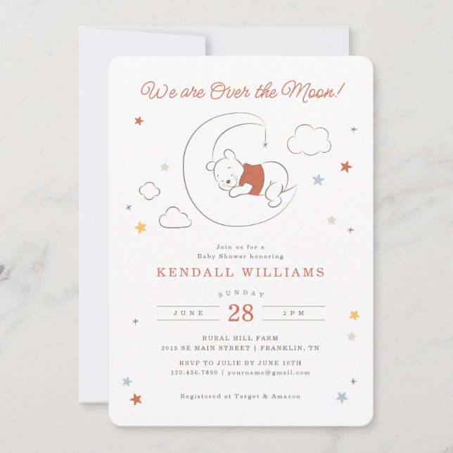 Winnie The Pooh Over the Moon Baby Shower Invitation (Front)