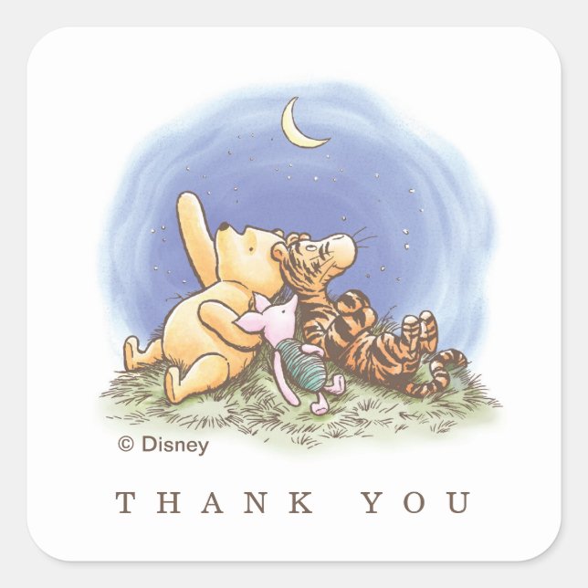 Winnie the Pooh Over the Moon | Baby Shower Square Sticker (Front)