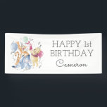 Winnie the Pooh & Pals - Balloons First Birthday Banner<br><div class="desc">Celebrate your child's First Birthday with this sweet Pooh banner featuring Pooh,  Eeyore and Tigger. Personalize by adding your name or other text!</div>