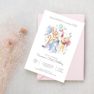 Winnie the Pooh & Pals - Balloons First Birthday Invitation