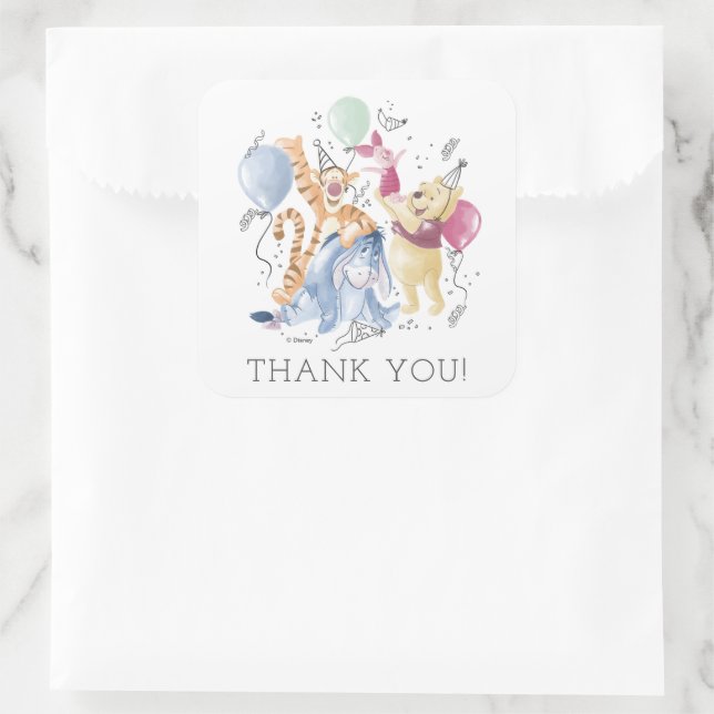Winnie the Pooh & Pals - Balloons Thank You Square Sticker (Bag)