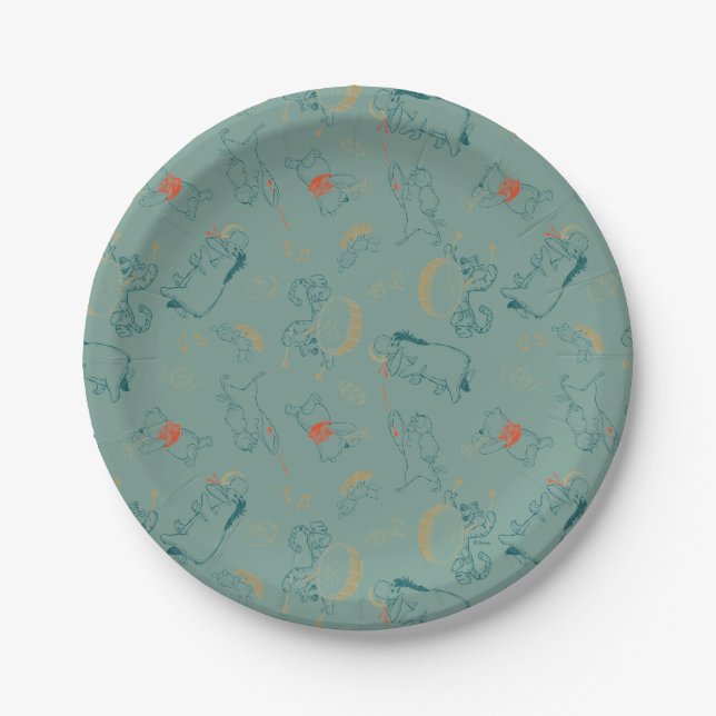 Winnie the Pooh & Pals Winter Pattern Baby Shower Paper Plate (Front)