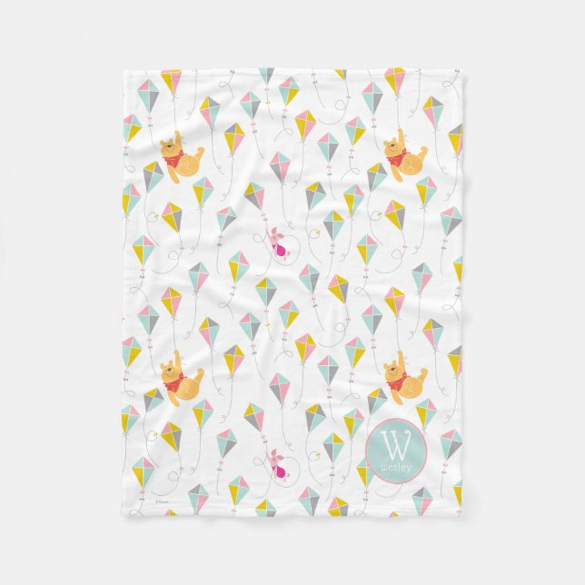 Winnie the Pooh | Pastel Kite Pattern - Add Name Fleece Blanket (Front)
