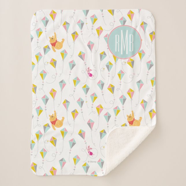 Winnie the Pooh | Pastel Kite Pattern Sherpa Blanket (Front)