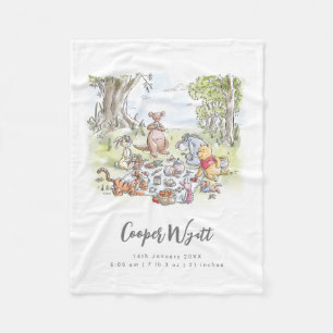 Winnie the Pooh Picnic Birth Stats Fleece Blanket