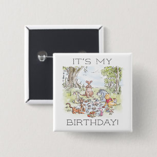 Winnie the Pooh Picnic   It's My Birthday 2 Inch Square Button