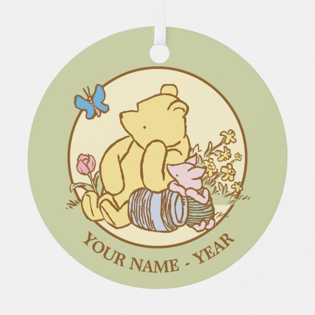 Winnie the Pooh & Piglet | Baby's First Christmas Metal Ornament (Front)