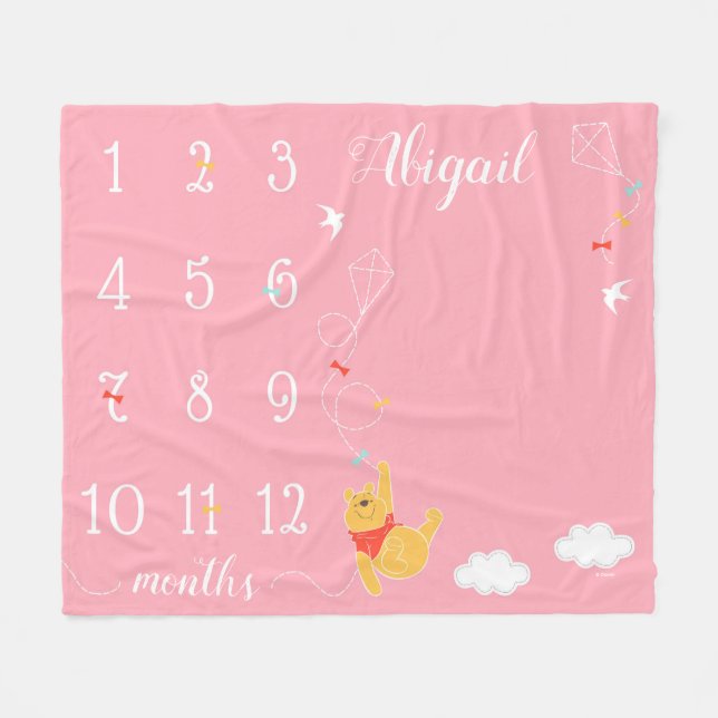 Winnie the Pooh | Pink Baby Monthly Milestone Fleece Blanket (Front (Horizontal))