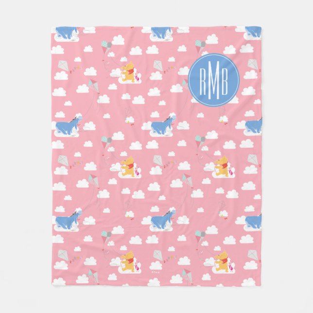Winnie the Pooh | Pink Flying Kite Days Pattern Fleece Blanket (Front)