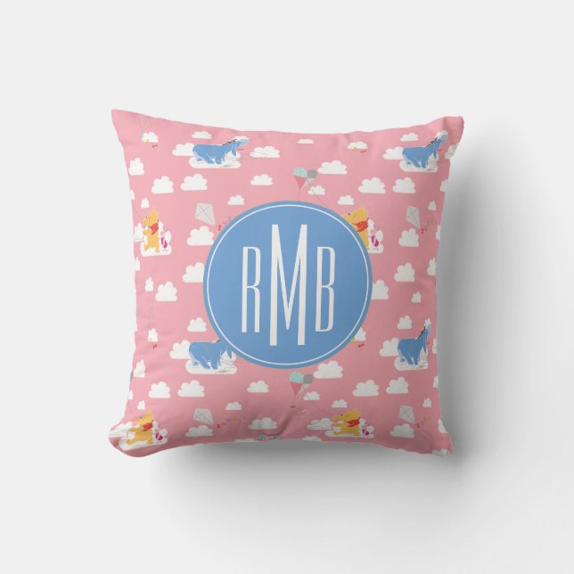 Winnie the Pooh | Pink Flying Kite Days Pattern Throw Pillow (Front)
