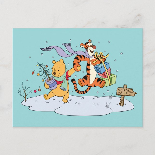 Winnie the Pooh | Pooh & Tigger Christmas Gifts Holiday Postcard (Front)