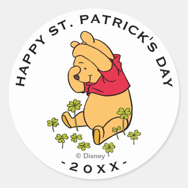 Winnie the Pooh - Shamrock | St. Patrick's Day Classic Round Sticker (Front)