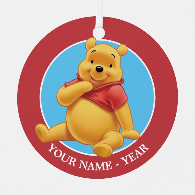 Winnie the Pooh | Sitting Add Your Name Metal Ornament (Front)