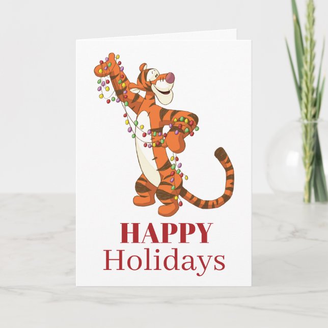 Winnie the Pooh | Tigger Christmas Lights Holiday Card (Front)