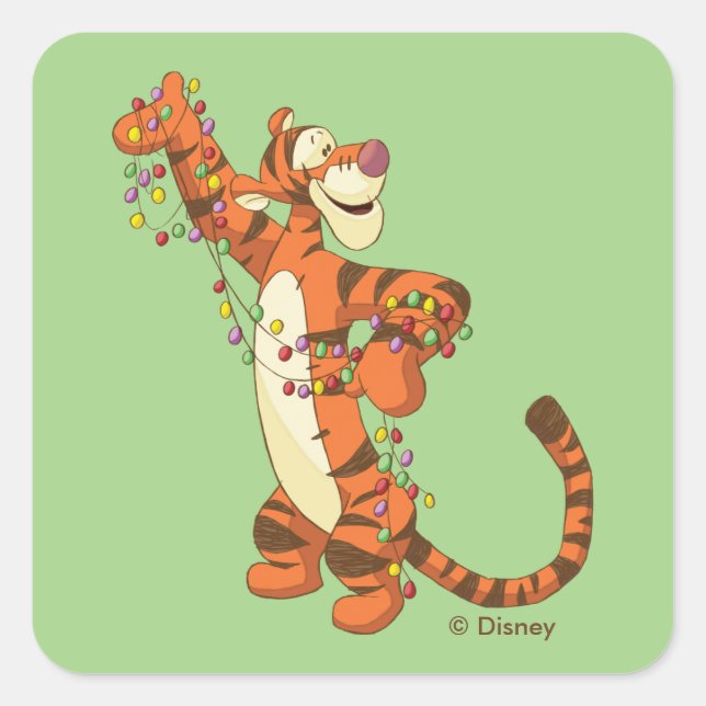 Winnie the Pooh | Tigger Christmas Lights Square Sticker (Front)