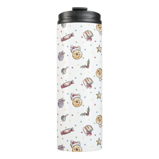 Winnie the Pooh Watercolor Holiday Pattern Thermal Tumbler (Front)