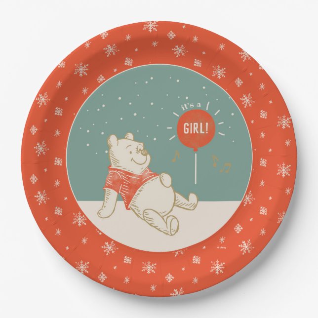 Winnie the Pooh Winter | Girl Baby Shower Paper Plate (Front)
