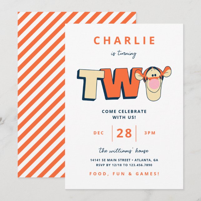 Winnie the Pooh's Tigger - Two | 2nd Birthday  Invitation (Front/Back)