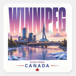 Winnipeg Canada Skyline Riverfront Travel Souvenir Square Sticker
