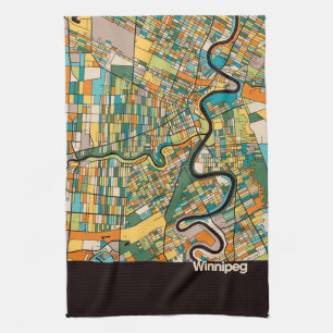 Winnipeg Map/black Kitchen Towel