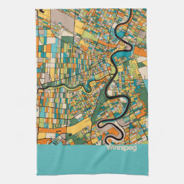 Winnipeg Map/blue Kitchen Towel