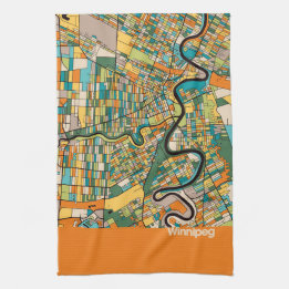 Winnipeg Map/orange Kitchen Towel