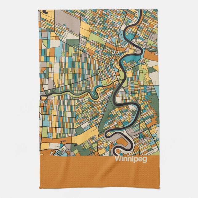 Winnipeg Map/orange Kitchen Towel (Vertical)