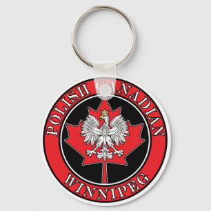 Winnipeg Round Polish Canadian Leaf Keychain