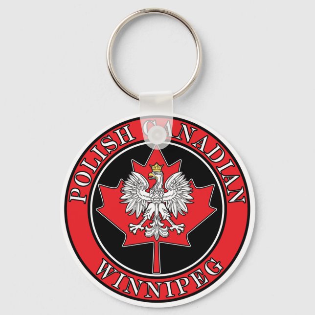 Winnipeg Round Polish Canadian Leaf Keychain (Front)