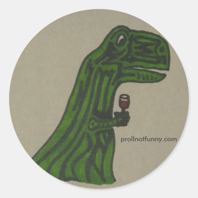 wino dino classic round sticker (Front)