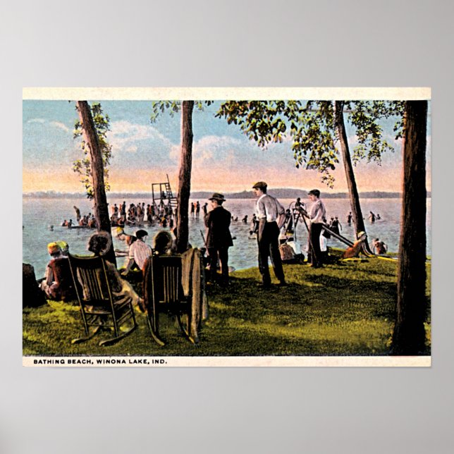 Winona Lake, Indiana Bathing Beach Poster (Front)