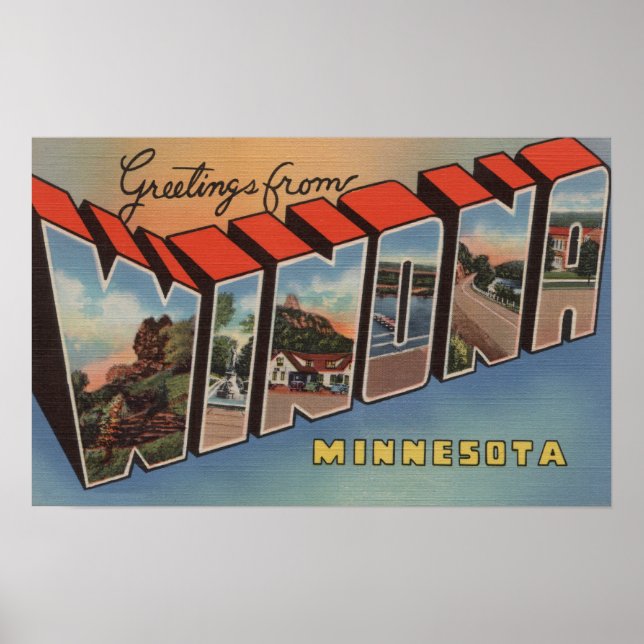 Winona, Minnesota - Large Letter Scenes Poster (Front)