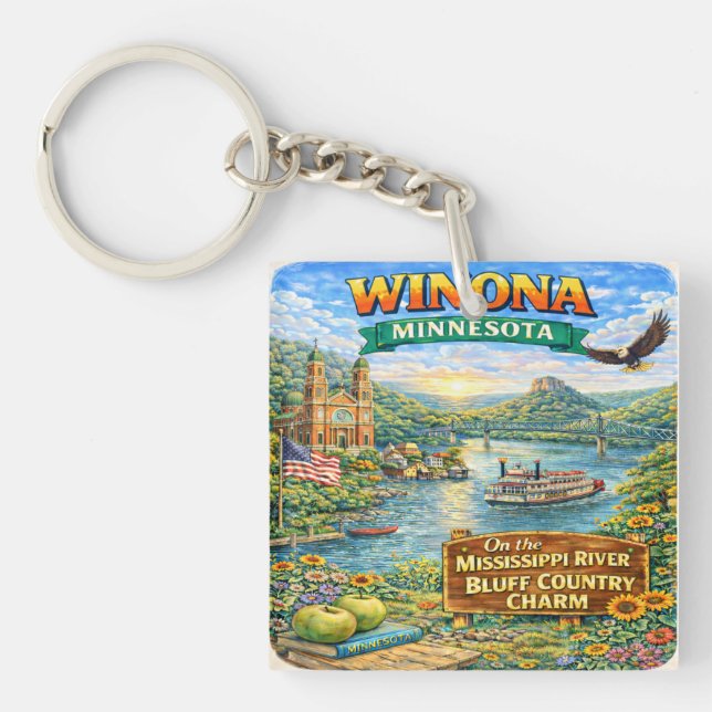 Winona, MN Minnesota Souvenir Gift Keychain (Front)