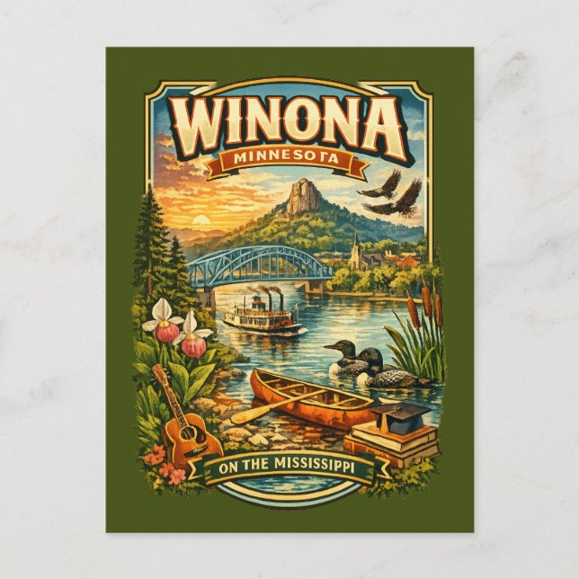 Winona, MN Minnesota Unique Personalized Postcard (Front)