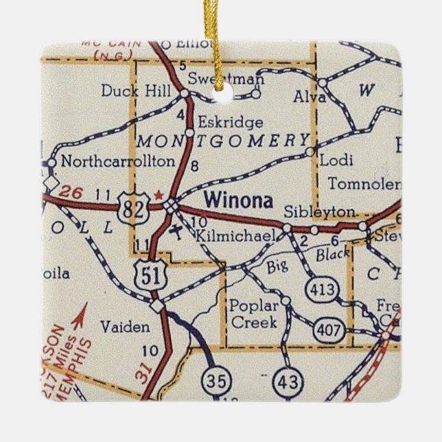 Winona MS Vintage Map Ceramic Ornament (Front)