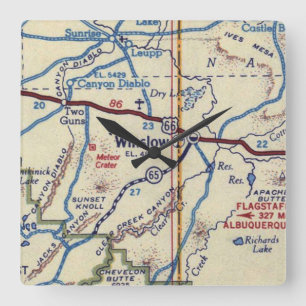 Winslow Arizona Route 66 Map Square Wall Clock